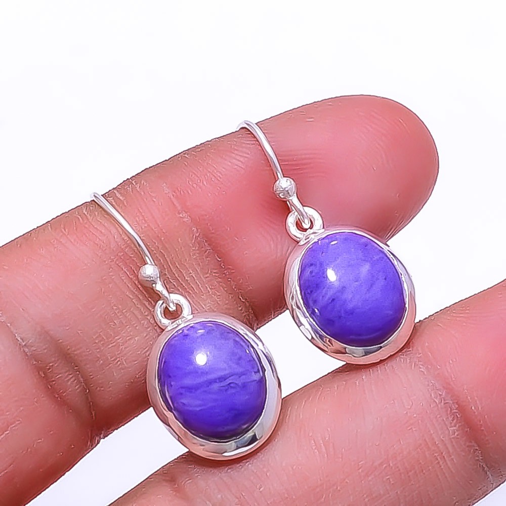 Purple Charoite Gemstone 925 Sterling Silver Handmade Earring 1.17″ E42