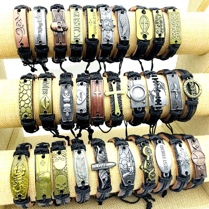 30pcs Cuff Bracelets Copper Alloy Leather Handmade Fashion Jewelry Wholesale