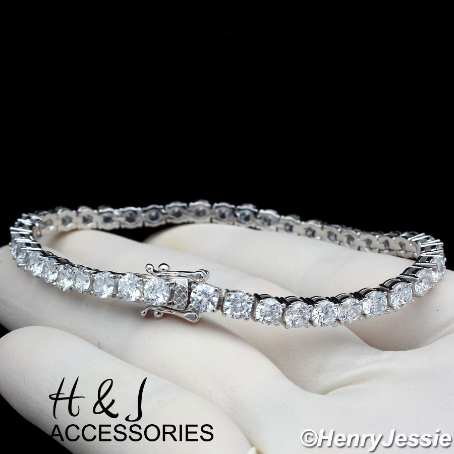 7″-8.5″MEN WOMEN 925 STERLING SILVER 4MM 1 ROW TENNIS CHAIN BRACELET*ASB1
