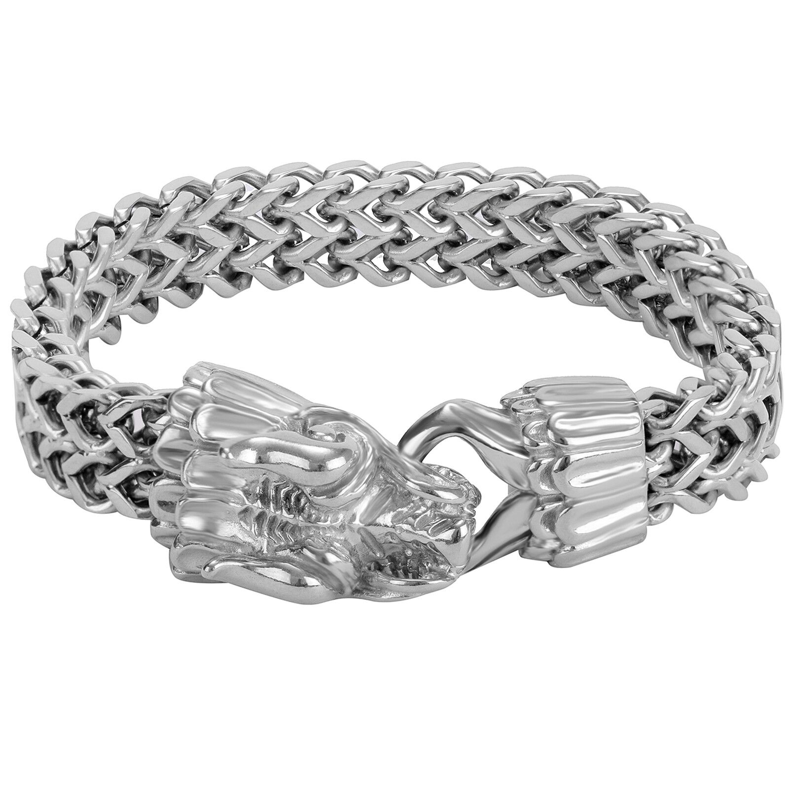 8.7 inches Mens Stainless Steel Dragon Head Biker Bracelet Figaro Chain Bangle
