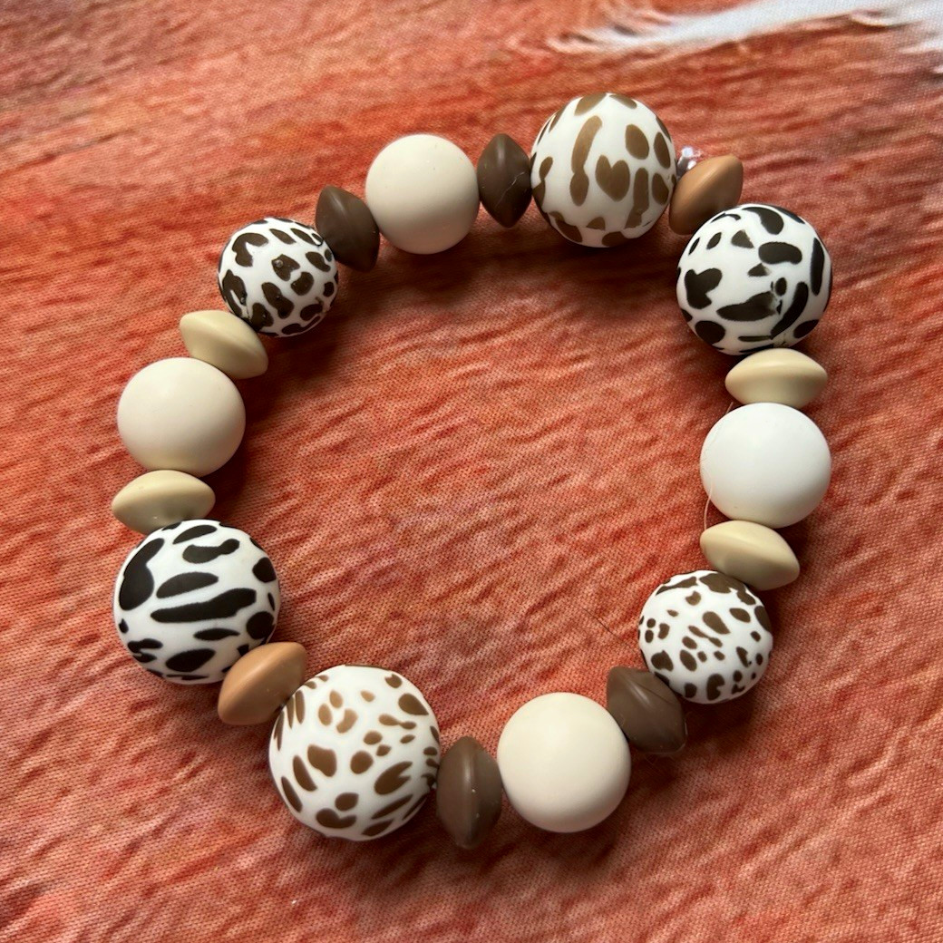 Multicolor Animal Print Round Beaded Stretch Bracelet Acrylic/Plastic