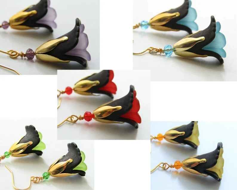 Flower Dangle Earrings Dainty Floral Earrings 24kt Earrings Gift For Nature Love