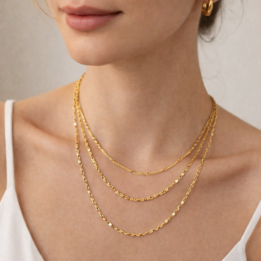 Stainless Steel Layered Chain Necklace Gold Minimalist Triple Chain Jewelry Wome