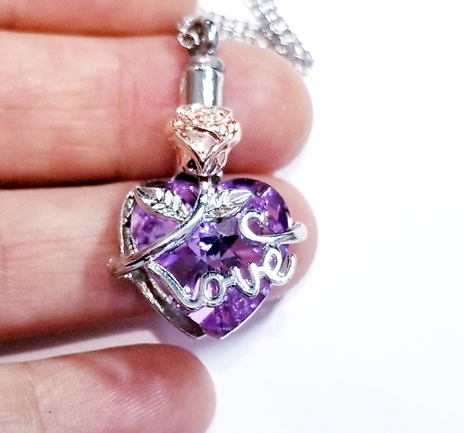 Silver Tone Urn Cremation Memorial Necklace Heart Love Pendant for Ashes