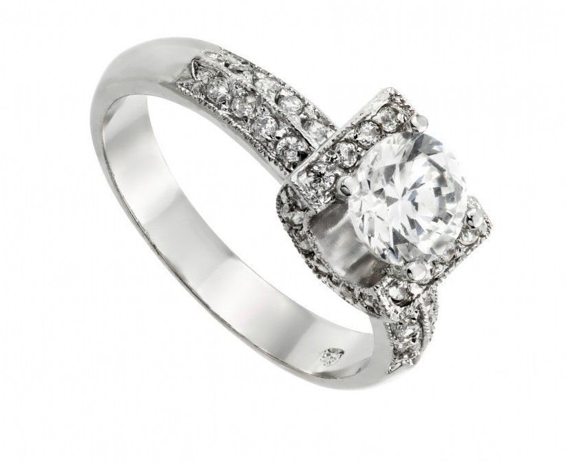 ROUND CENTER BRIDAL RING WITH LAB CREATED SIMULATED DIAMOND 925 STERLING SILVER