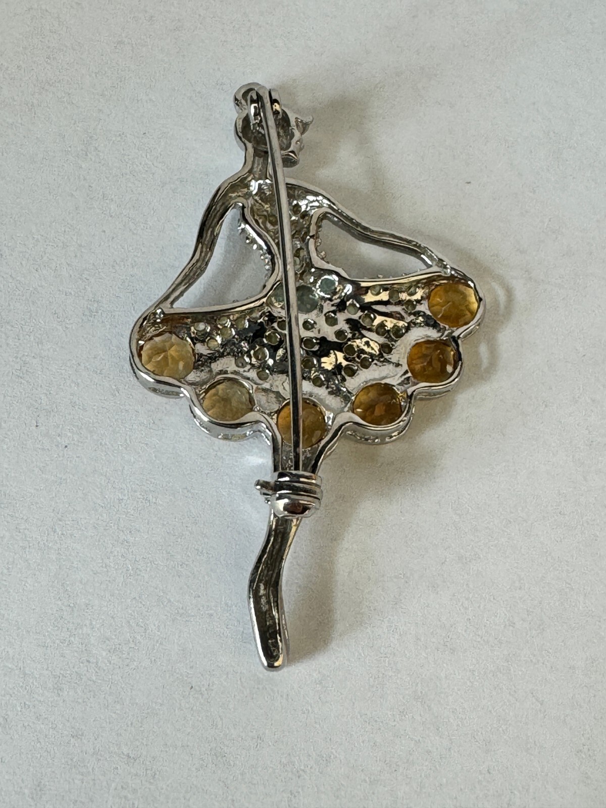 Art Sterling Silver Balerina Brooch, Round 6mm Cirtine 2mm Sapphire