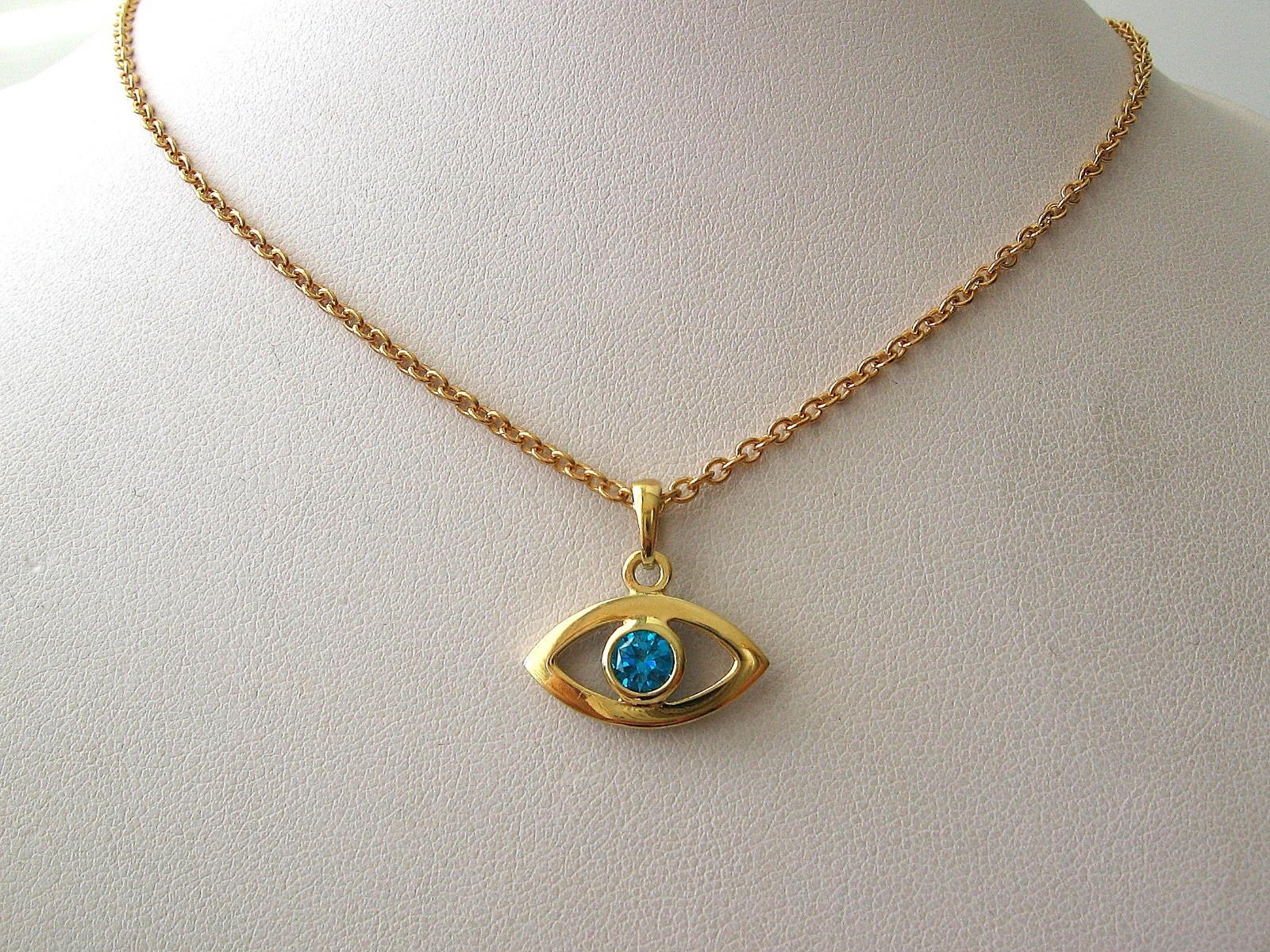 GENUINE SOLID 9ct 9K YELLOW GOLD Sapphire Evil Eye Necklace Pendant