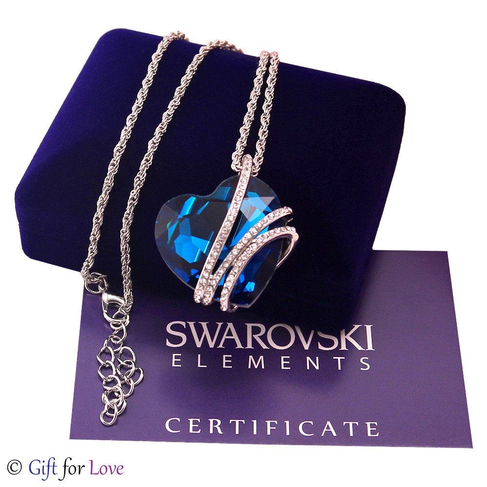 Swarovski Elements Original G4Love Crystal Blue Heart Women White Gold Necklace