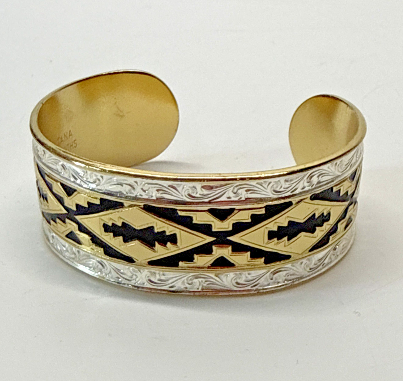 Montana Silversmiths Cuff Bracelet Aztec Southwestern Silver Gold Tone Wide