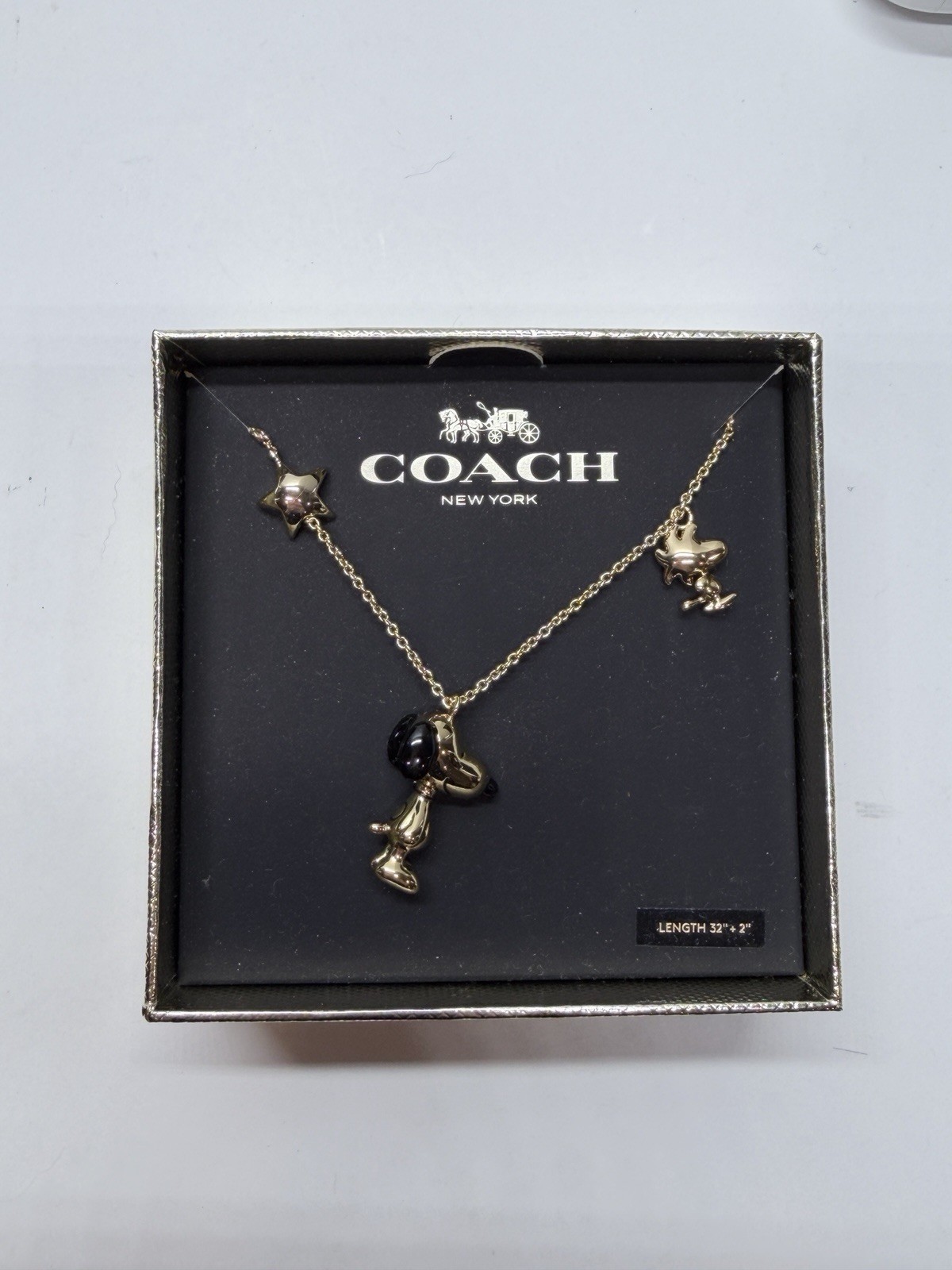 Coach 6126 Peanuts Snoopy Woodstock Star Gold Long Necklace D44o15