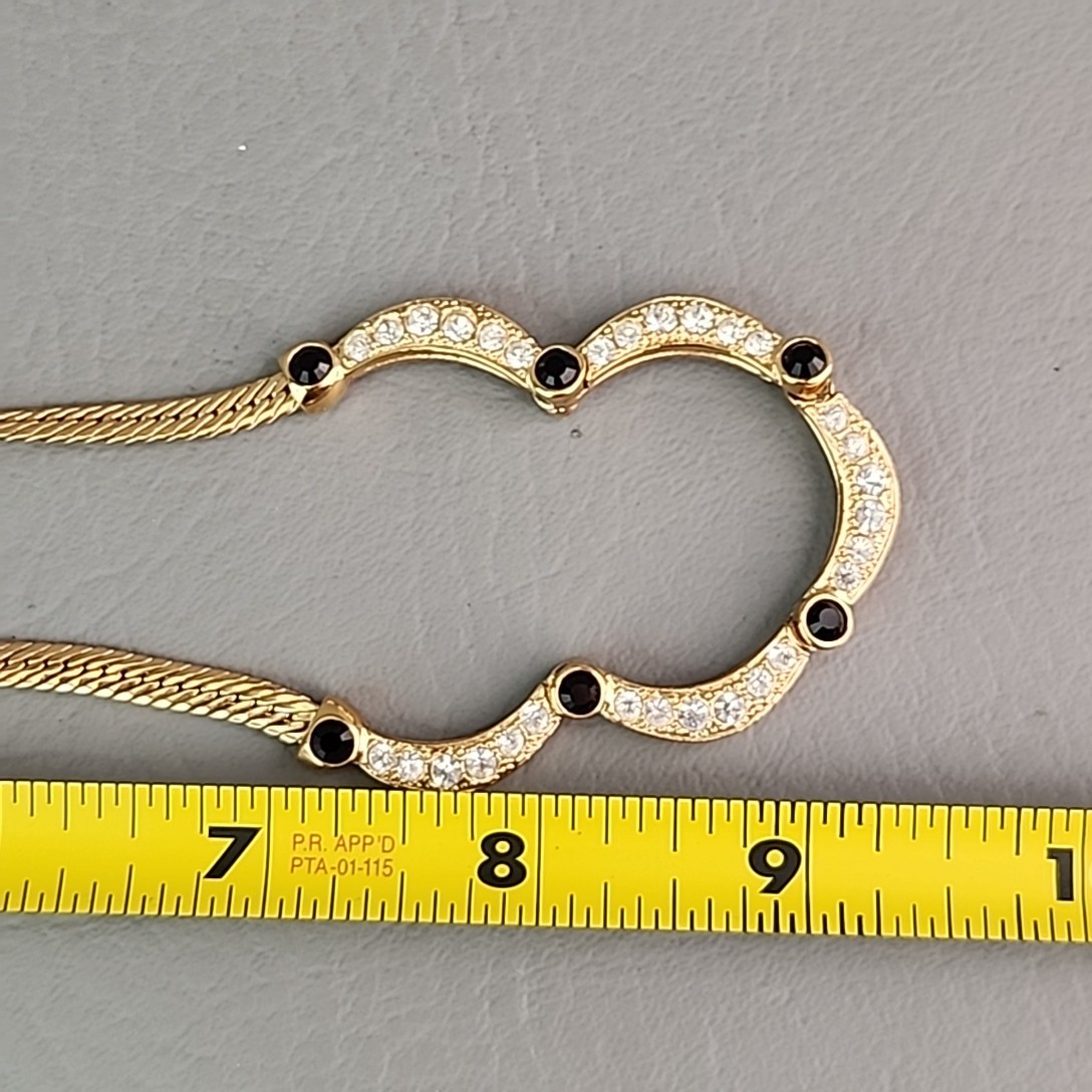 Rhinestone Chain Necklace Scalloped Clear Glass Gold Tone Herringbone 21″