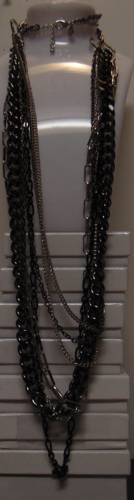 EXRESS Long Black, Gray and Silver Chains Necklace