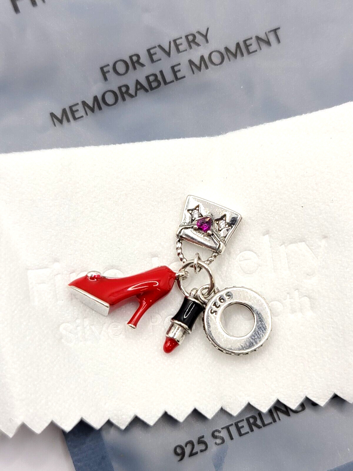 925 Solid Sterling Silver Red Heels & Lipstick Charms Pendant