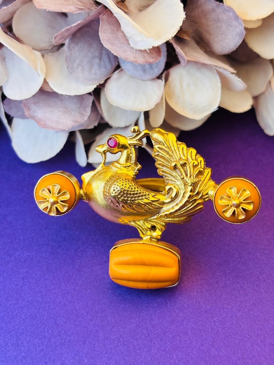 925 Silver Peacock Adjustable Ring Vintage Gold Finish Gift for Women