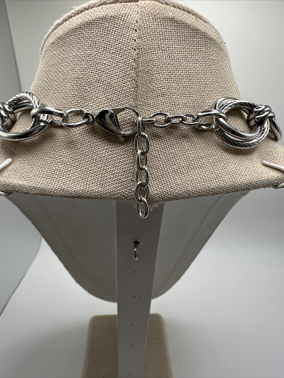 Chunky Signed Fashion Double Ring Link Stainless Steel Necklace Adjustable.