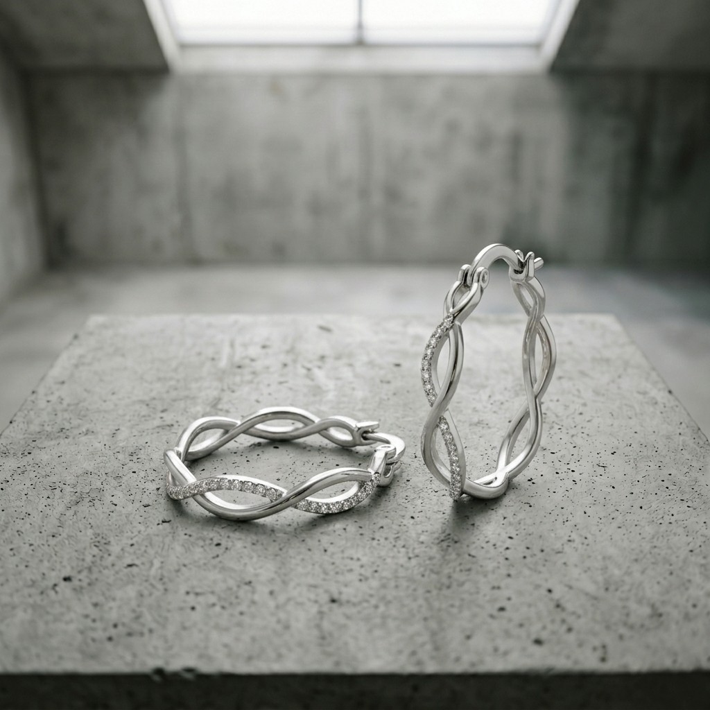 Silver Twisted Hoop Earrings Crystal Circles Elegant Jewellery Gift For Her