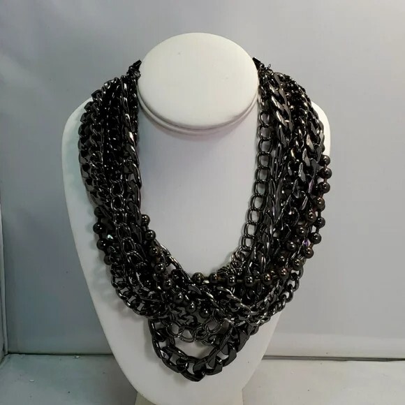 Charming Charlie multi-strand gunmetal Layered Statement Necklace NWT