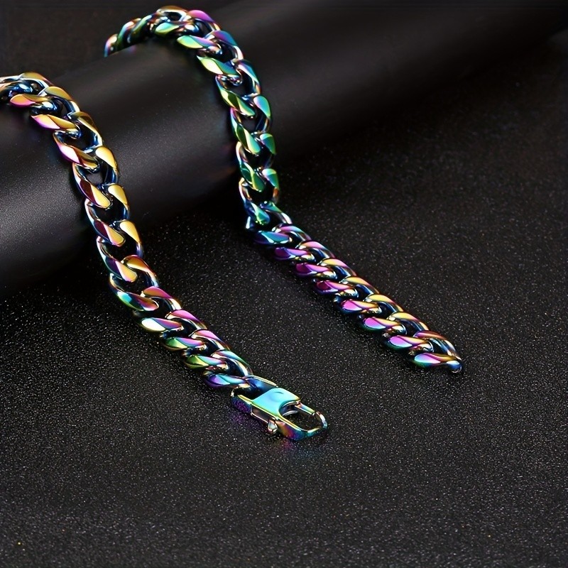 1 pcs Colorful Hip Hop Rapper Stainless Steel Cuban Chain Necklace Or Bracelet