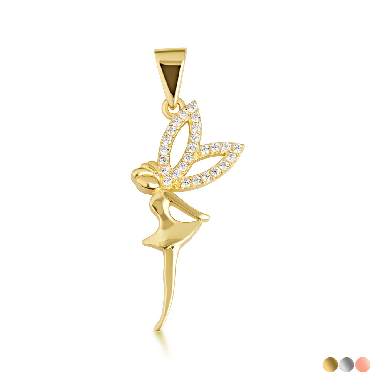 Gold Mystical Fairy CZ Studded Pendant Necklace (Available in Yellow/Rose/White)