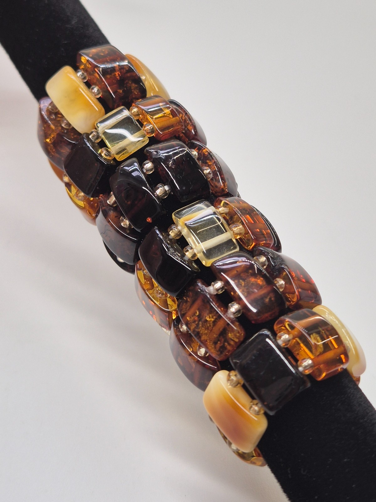Genuine Baltic Amber Stretch Ring Multi-Color Bead Elastic Ring From Lithuania