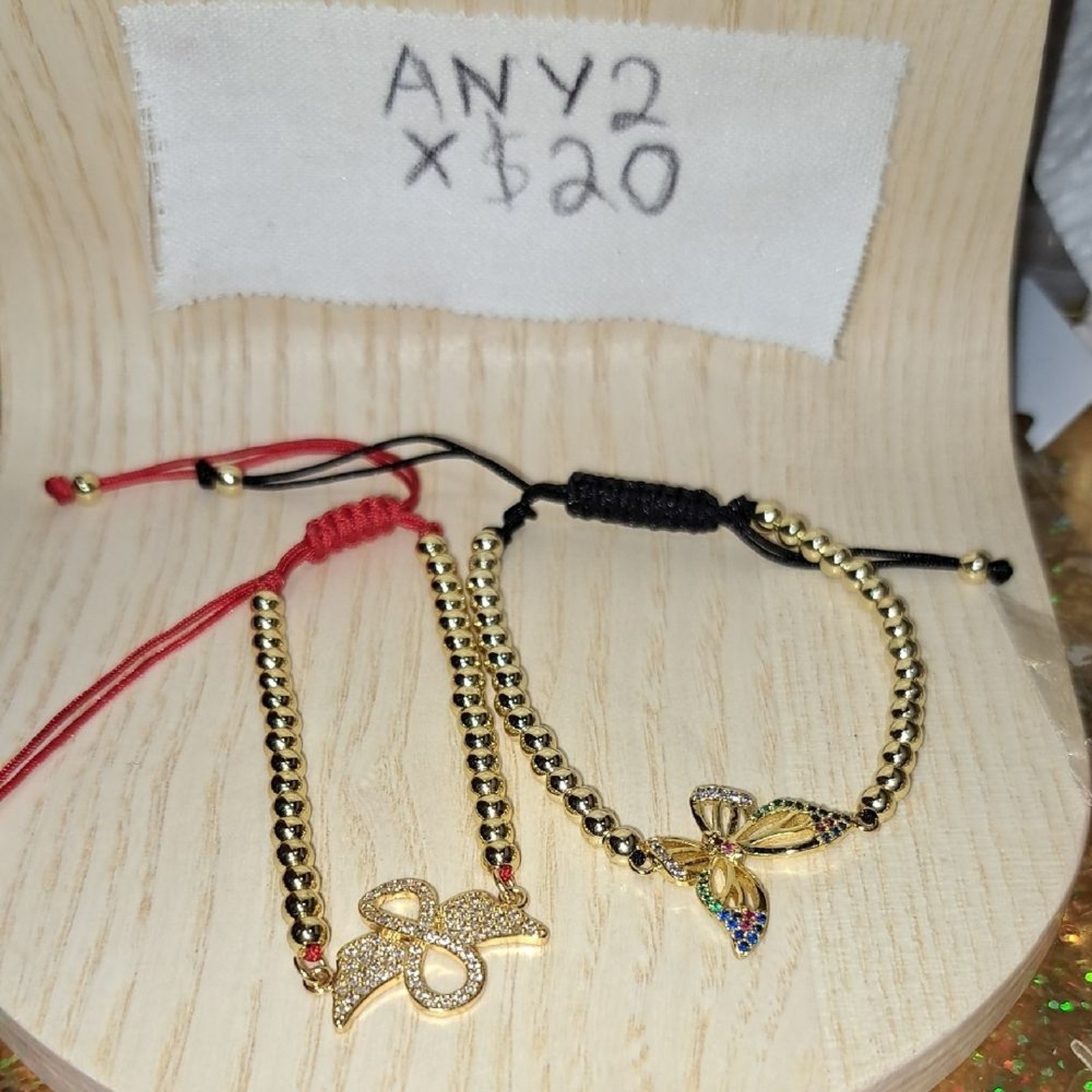 Gold plated Beaded Bracelets with Bow Charms It Fits In A 6″ To 8″ Size