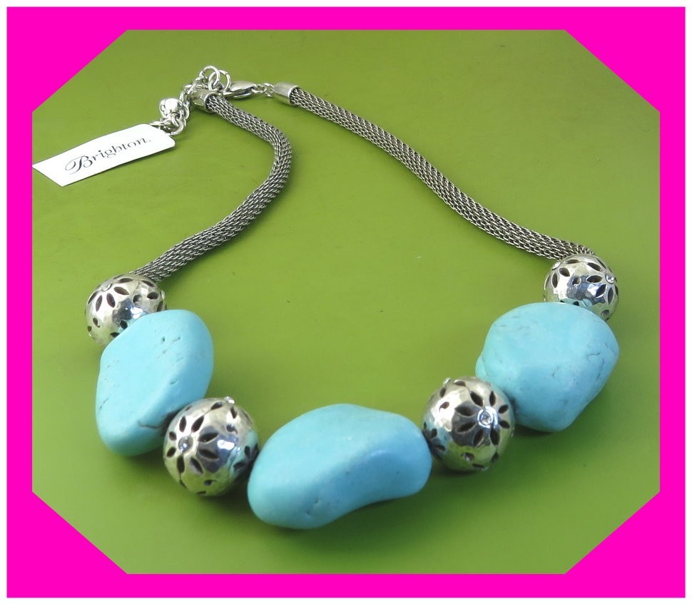 BRIGHTON TRADE WINDS Blue Turquoise Silver NECKLACE NWtag $84 70% OFF