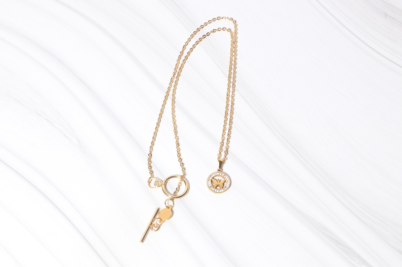 Cadena Con Dije De Mariposa Y Diamantes De Imitación Acero Inoxidable