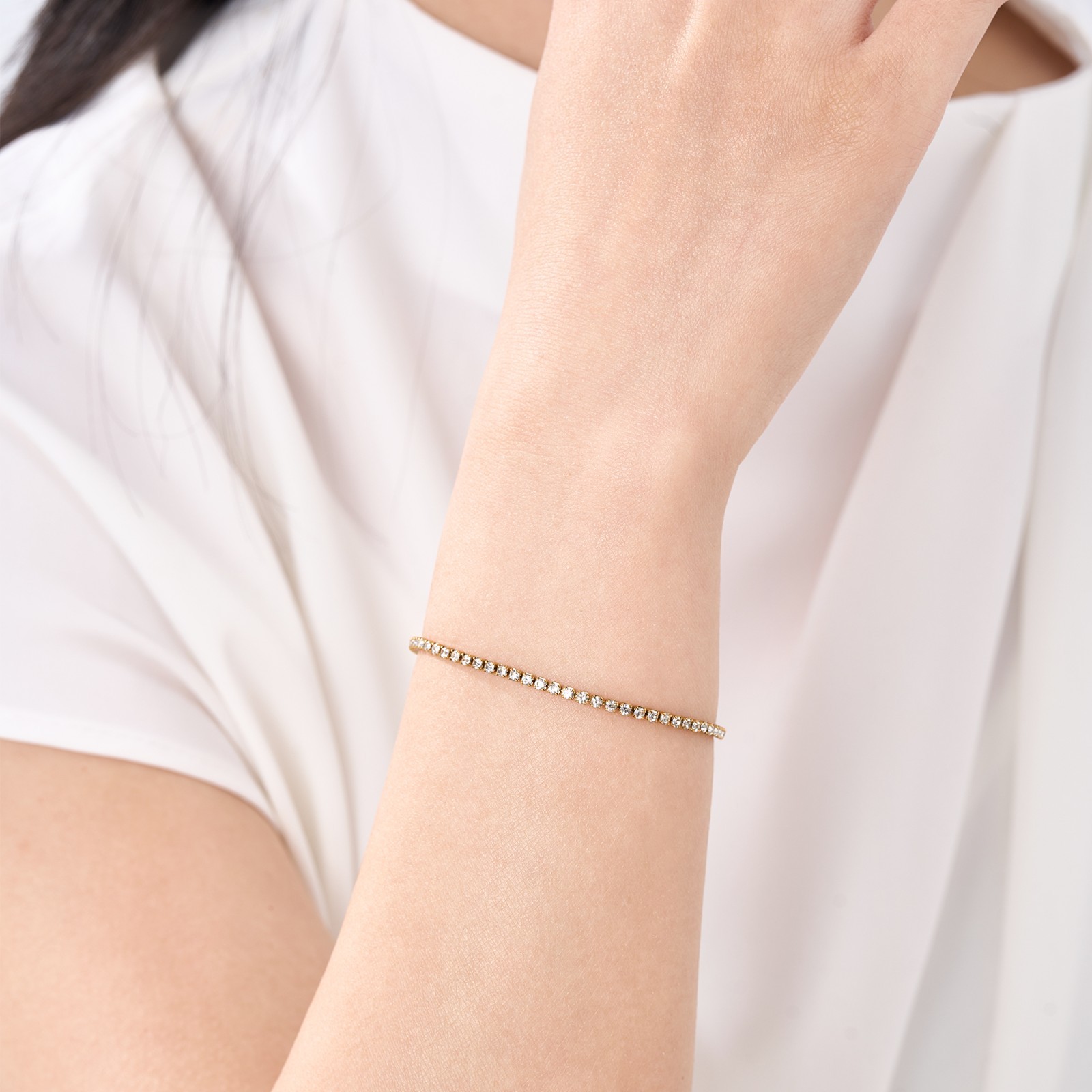 Tennis Bracelet Women 14K Gold PVD Stainless Steel White Cubic Zircon Olaré Gift
