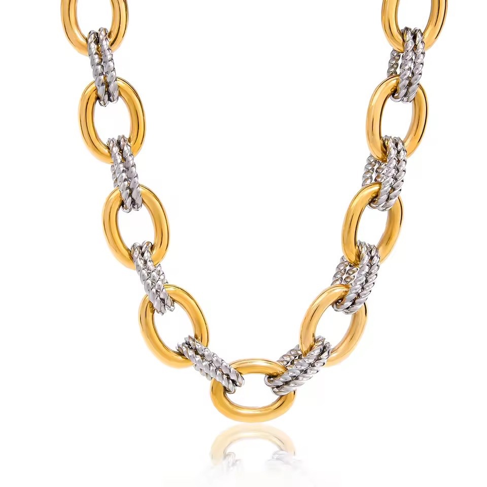 ZARD Textured Link Statement Chain Necklace In Gold Silver Combination