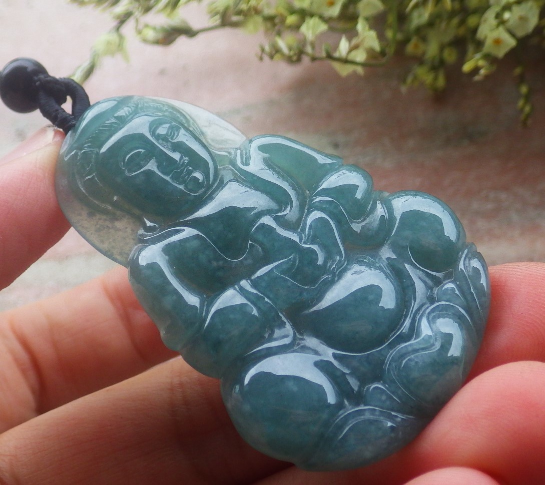 Video Certified Natural Green A Jade jadeite Pendant Kwan yin Guanyin 418754 TS