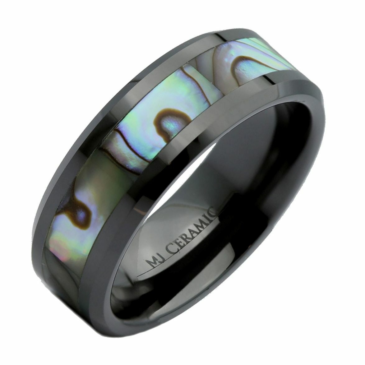 8mm Black Ceramic Wedding Band Multi Style Carbon Fiber Inlay Comfort Fit