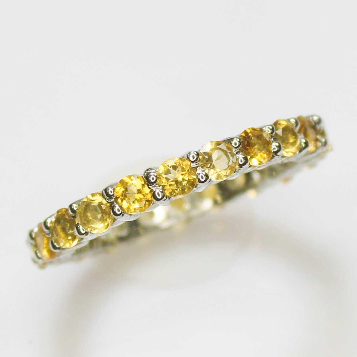 Natural Yellow Citrine Band With 925 Sterling Silver in All Sizes Available