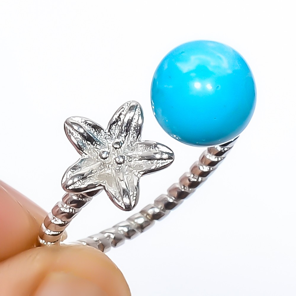 Larimar Gemstone 925 Silver Plated Ring Size Adjustable (99