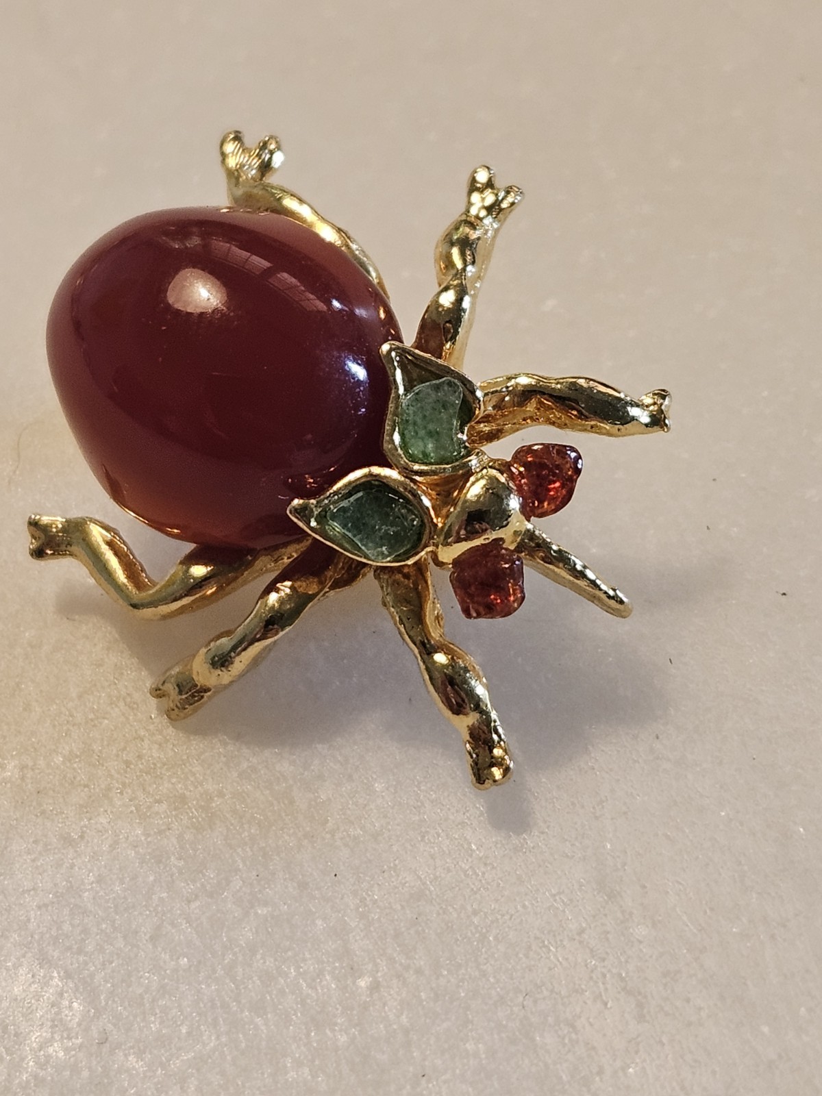 Swoboda Beetle Brooch Red Agate / Carnelian Weevil Jelly Belly Bug