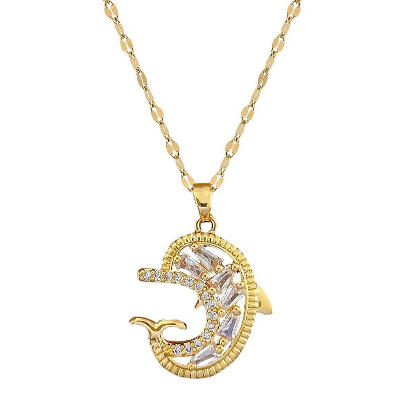 Zircon Dolphin Light-Luxury Gold Tone Crystal Style Fashion Necklace