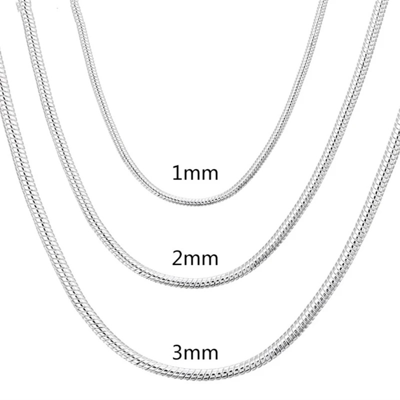 45-60cm 925 Silver 1MM/2MM/3MM solid Snake Chain Necklace For Men Women Fashion