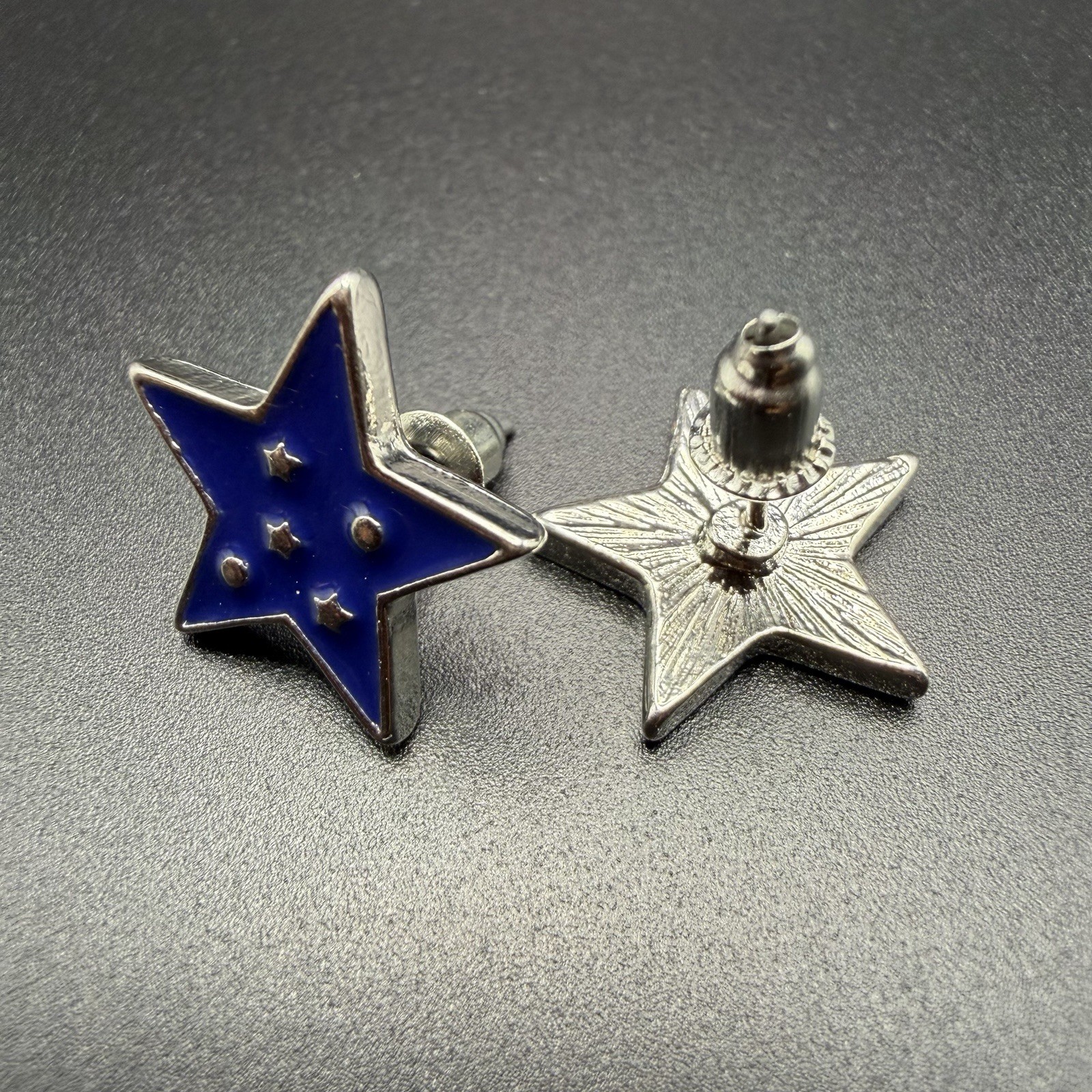 Patriotic USA Blue Enamel 5 Star Silver Tone Stud Earrings Brand New Jewelry