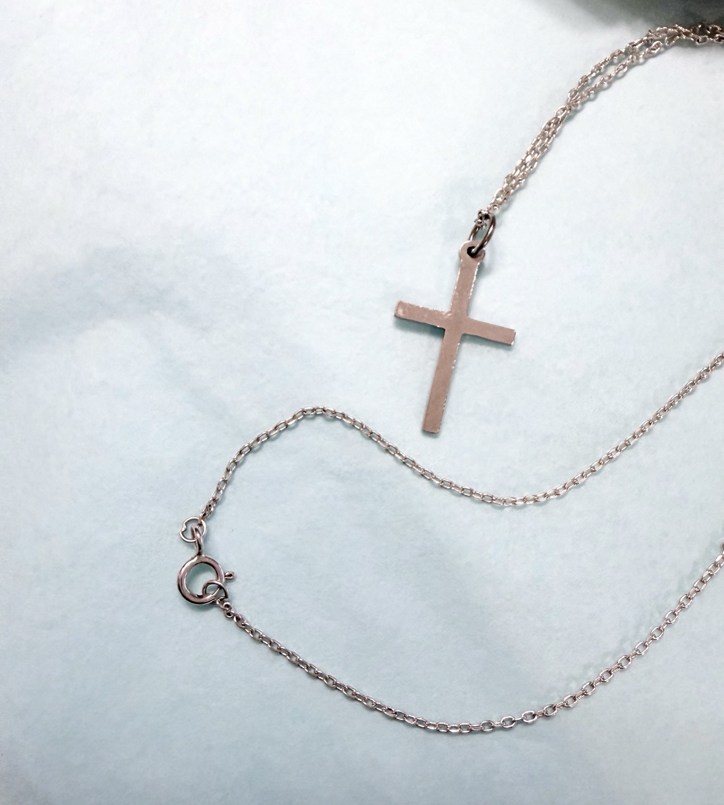 925 Sterling Silver Textured Cross Pendant with Chain Necklace 19 Inch