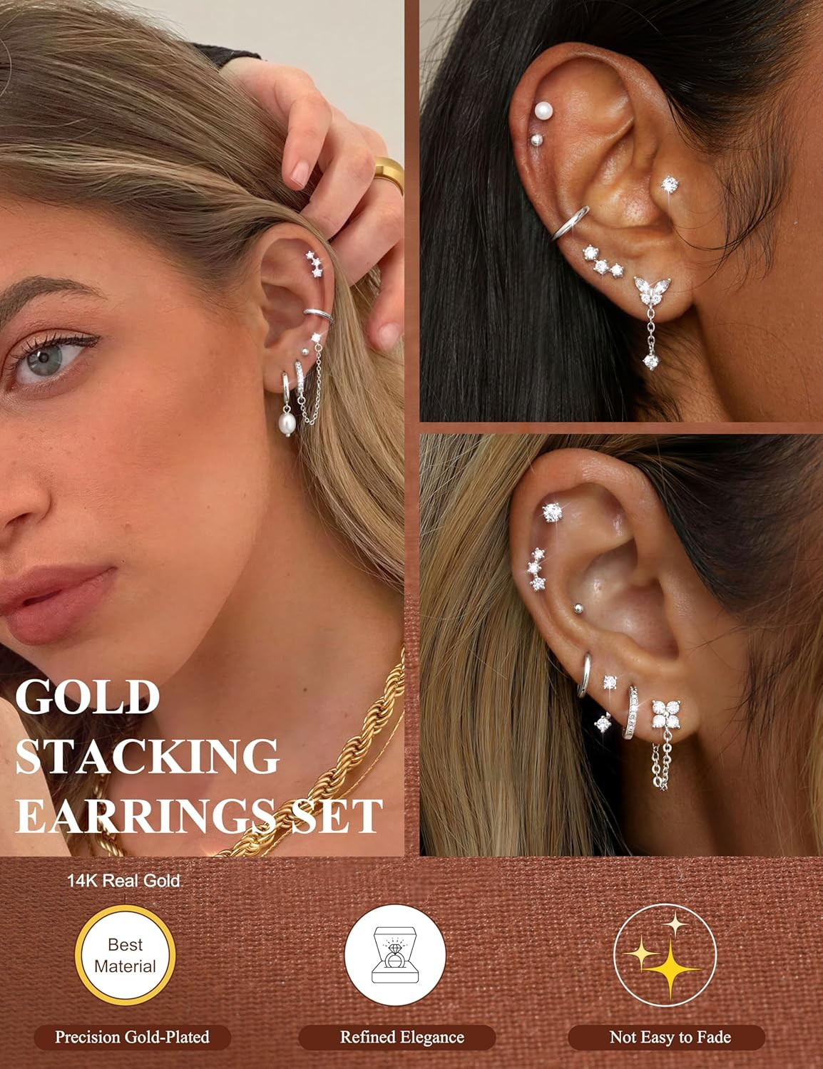Hypoallergenic Flat Back Earrings Set for Women-Surgical Stainless Steel Earring