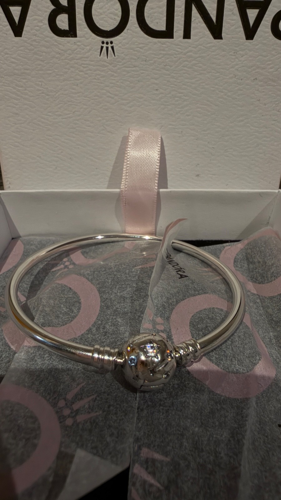 Pandora Moments Stars & Galaxy Bangle 590009C01-16 S925 RETIRED Size 16 With Box