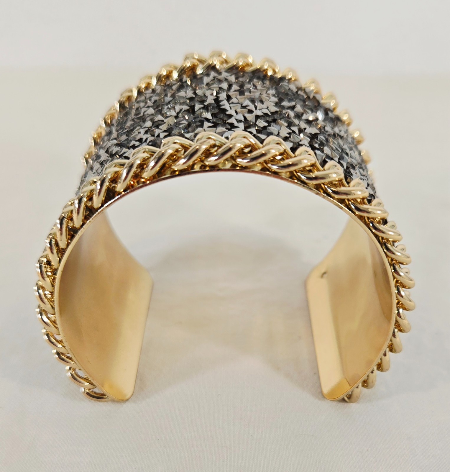 Lisa Kim Accessories Gold Tone and Gunmetal Pave Set Stones Cuff Bracelet, NEW