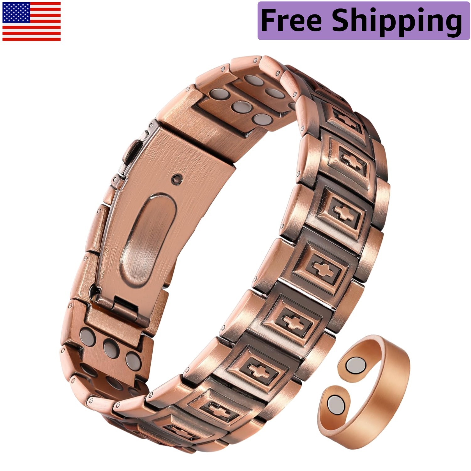 Men’s Adjustable Copper Bracelet with 3800 Gauss Magnets in Gift Box