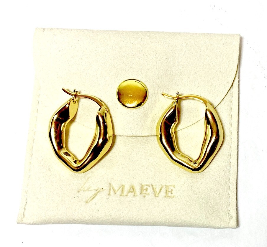 HEYMAEVE 18K GOLD PLATED OVAL SCULPTURED HOOP EARRINGS 1.12″ NWT BRAND NEW