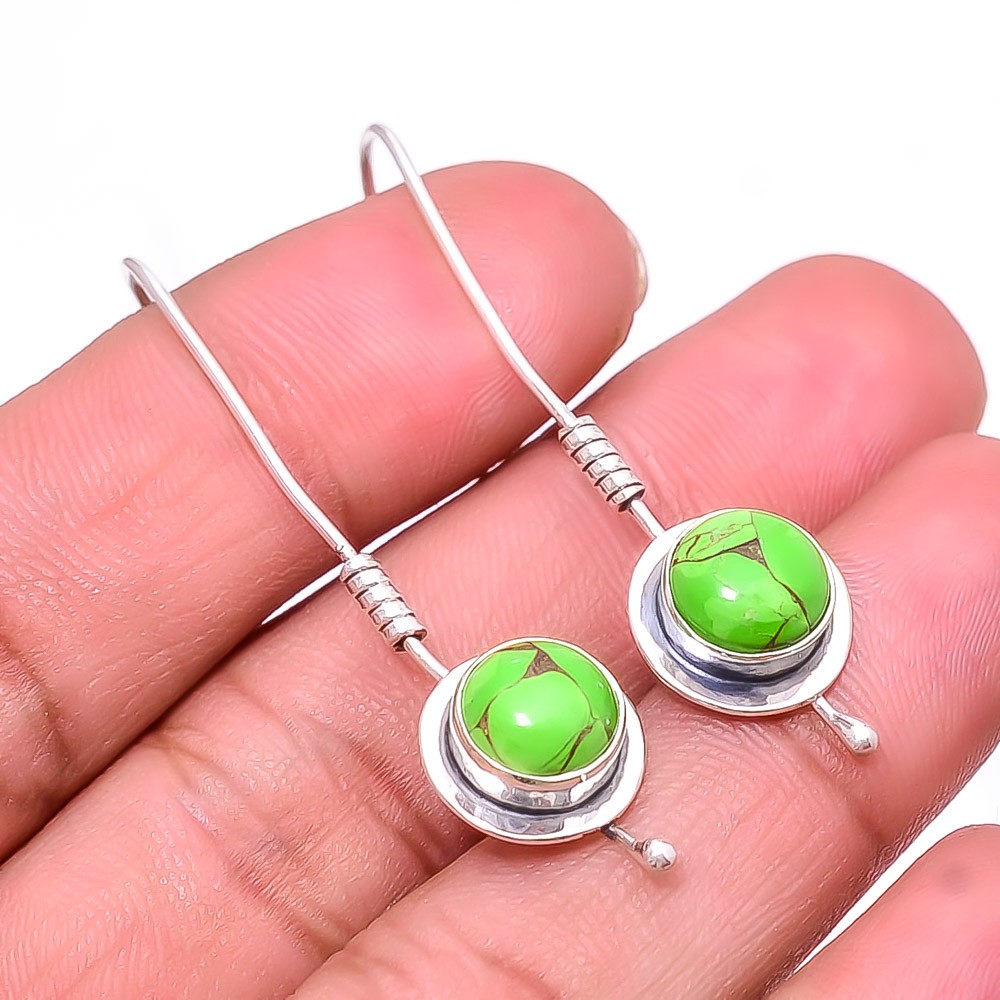 Copper Green Turquoise 925 Sterling Silver Earring 1.95″ E30, Christmas Gift