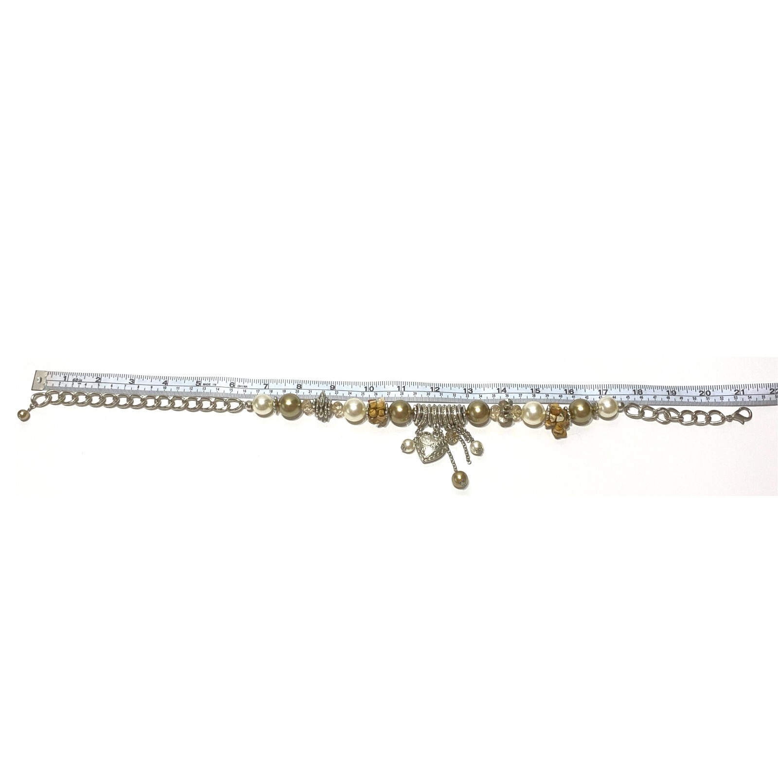 Chunky Charm Statement Necklace Puffy Heart Crystal Simulated Pearl Collar Chain