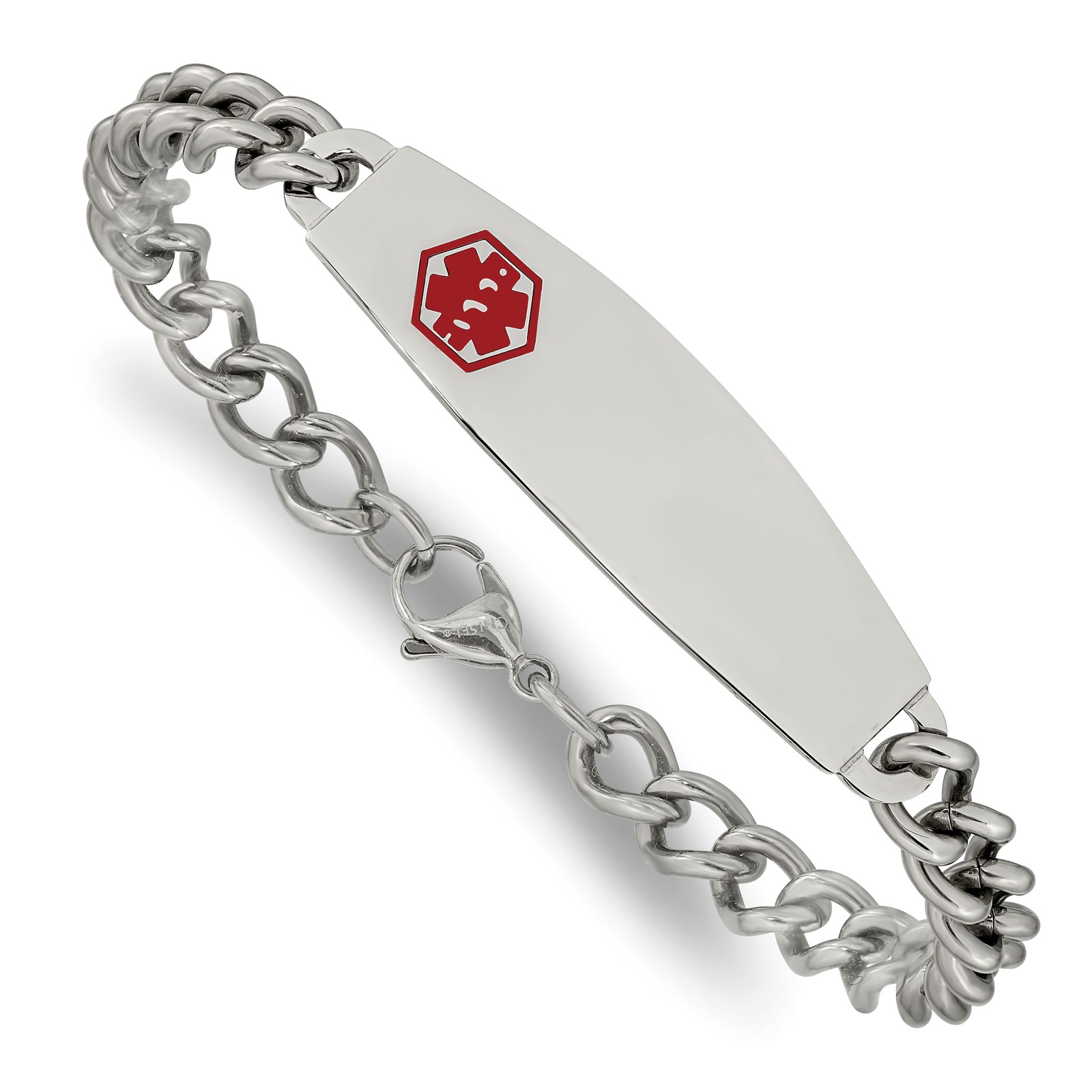 Chisel Stainless Steel Polished with Red Enamel Medical ID 8.5 inch Curb Chain B