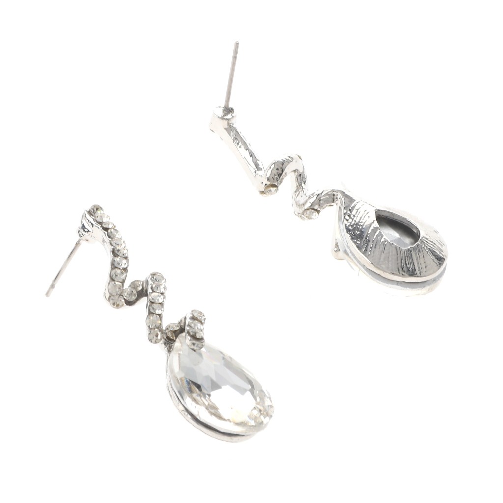 Silver Tone Alloy Metal Crystal Rhinestone Drop Post Earrings ER2617-SCL