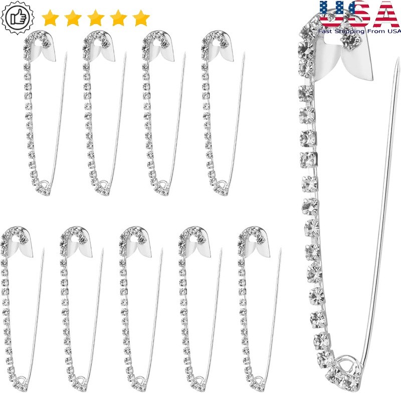 10pcs Rhinestone Brooch Pins Safety Pins Women Fashion Sewing Accessories New