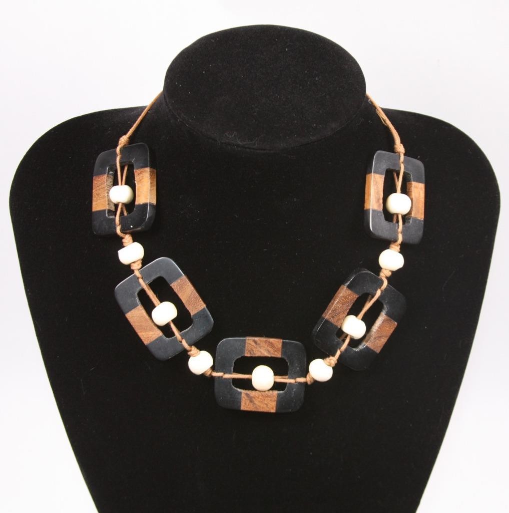 Ivory Black & Wood Color Beads Womens Necklace Fashion Costume Jewelry jxuj New