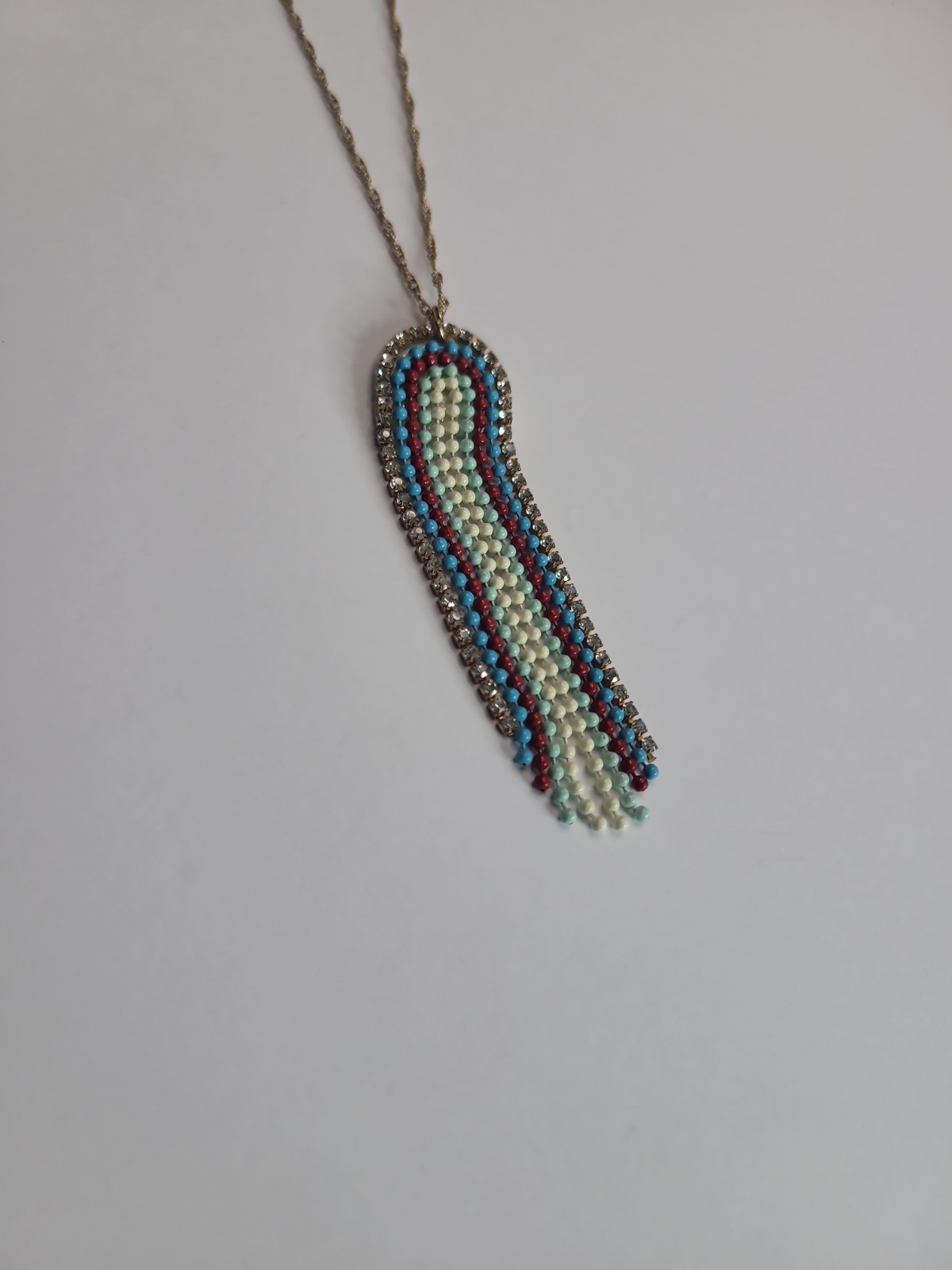 Boho Beaded Tassel Pendant Necklace Rhinestone Fringe Turquoise Red Gold Tone St